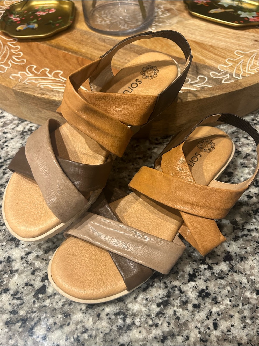 SORUKA Women's Tan, Brown, and Beige Crisscross Comfort Sandals so comfortable